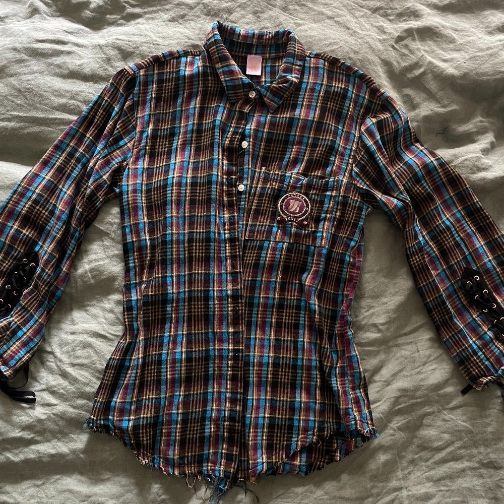 Tied Up Tartan PJ Raw Hem Sleep Shirt Size S